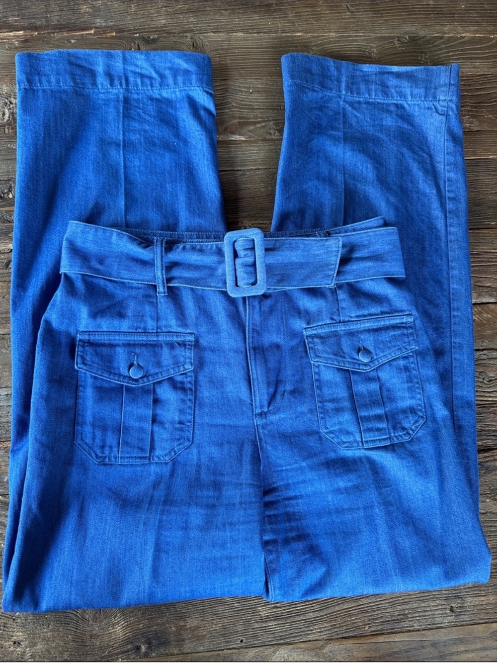 Sézane Phil Trousers in Cobalt Blue Wide leg and belted in Size French 42/US 10 - Picture 8 of 12